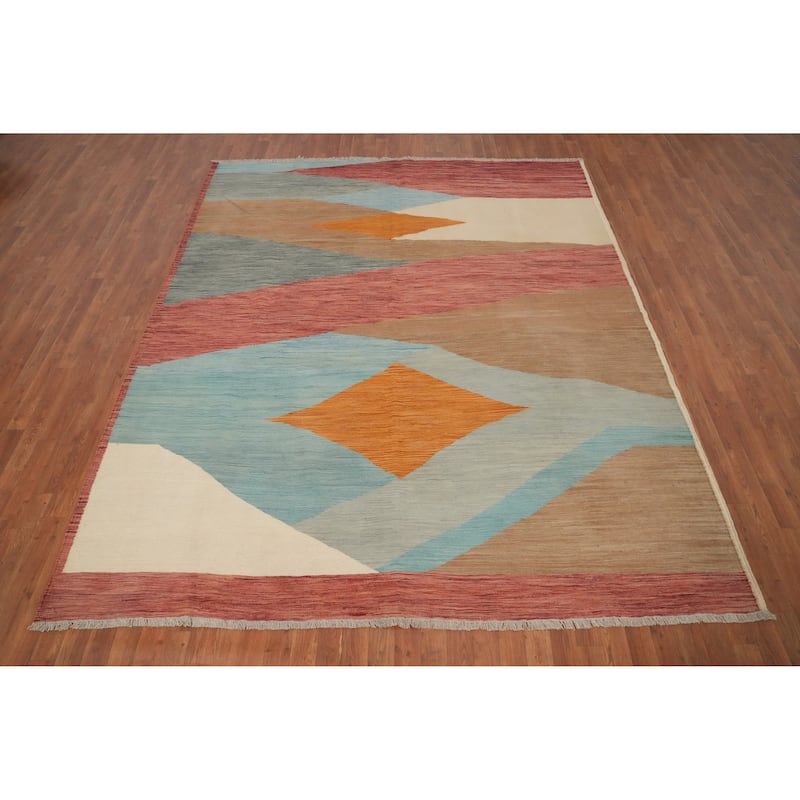 Hand Woven Oriental 100% Wool Carpet Southwestern Modern Multi-Colored Kilim Area Rug - 9' 7'' X 8' 0''