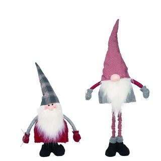 Set of 2 Gray Red Plush Telescoping Santa Gnomes Christmas Decors 16 ...