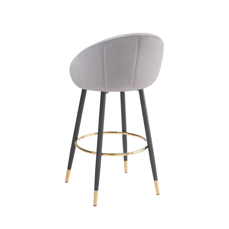 Roomfitters High Back Velvet Bar Stools with Gold Metal Legs, Modern Luxury, Gray Set of 2