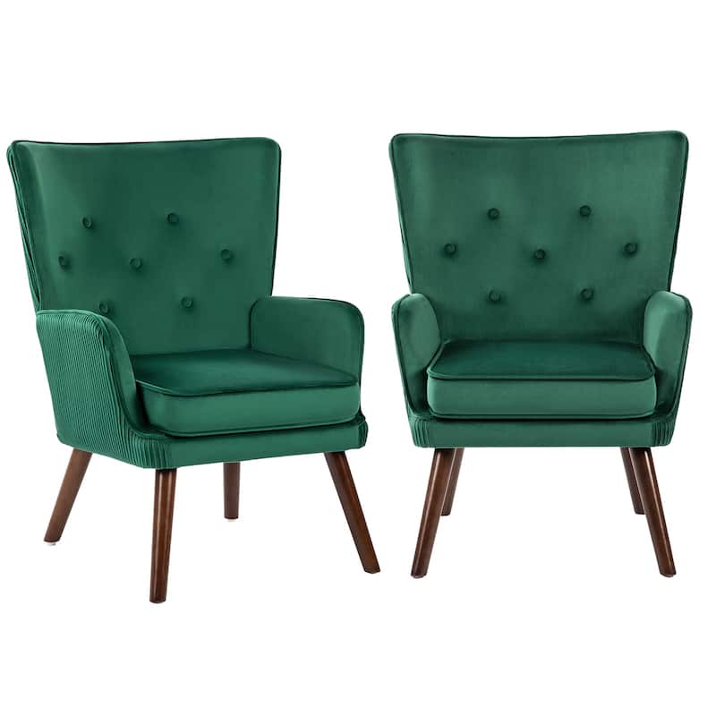Velvet Upholstered Accent Chair Armchair for Living Room - Set of 2 - Green