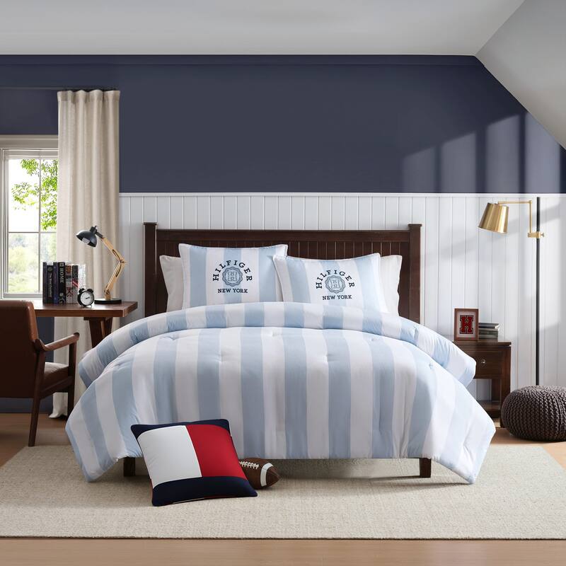 Tommy Hilfiger Berkley Stripe Reversible Tailored Lightweight Comforter Set (Blue)
