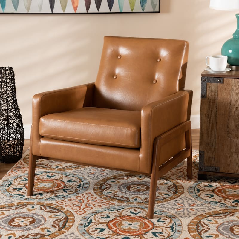 Perris Mid-Century Modern Walnut Finished Wood Lounge Chair