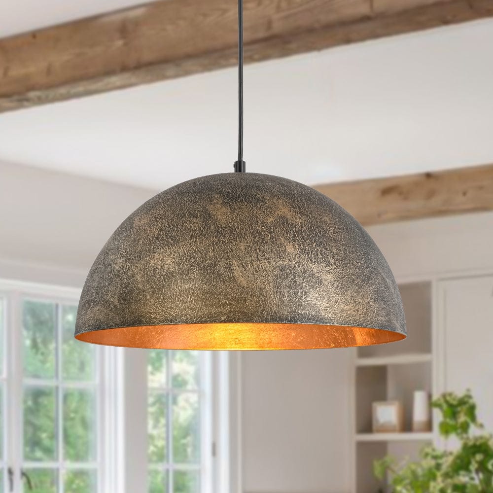 Vintage 1-Light Metal Rough Dome Pendant For Kitchen Island - 15.7in