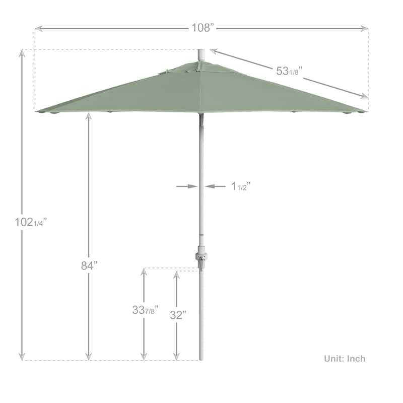 California Umbrella 9' Rd.Crank Lift, Collar Tilt, Aluminum Pole, Fiberglass Rib Patio Umbrella, White Finish, Sunbrella Fabric
