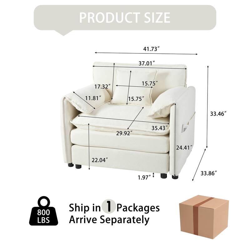 Chenille Modular Armchair with Storage Pockets & Toss Pillow