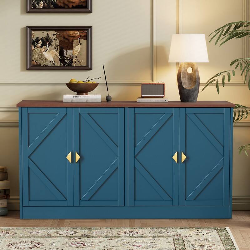 Modern 59" Sideboard, Accent Cabint Credenza TV Stand with Adjustable Shelves - Navy Blue