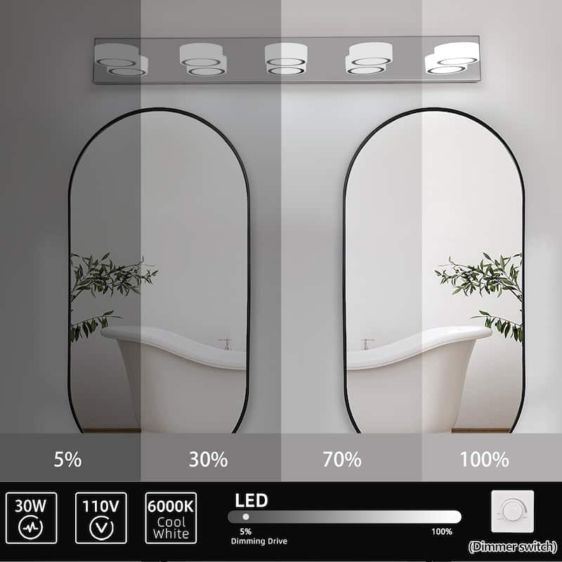 37" Modern 5-Light LED Vanity Light Fixture - with Acrylic Light Shades - Energy-Efficient Bathroom Wall Sconce