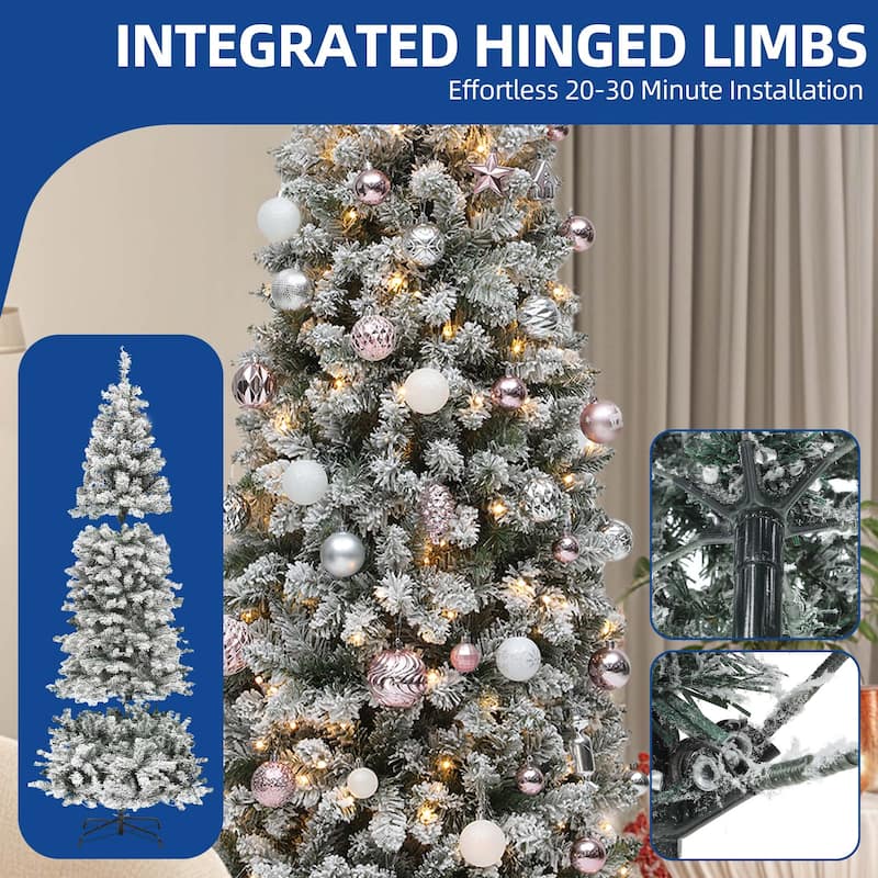 6ft Pre-lit Artificial Flocked Pencil Kingswood Fir Christmas Trees - 6 Foot