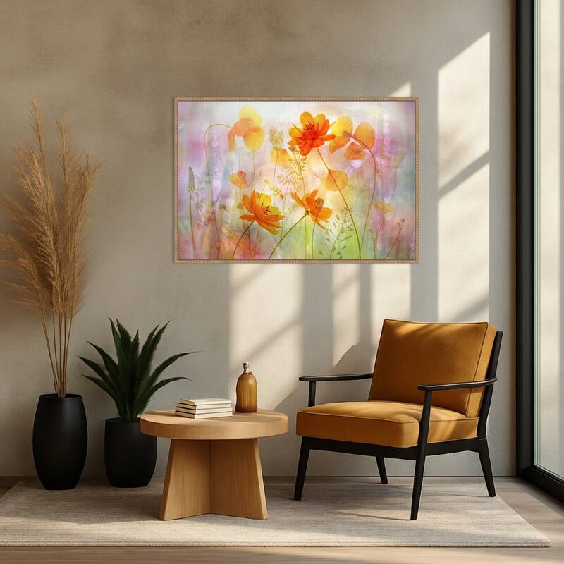 Fragile Orange Flowers by Hilda van der Framed Canvas Wall Art Print