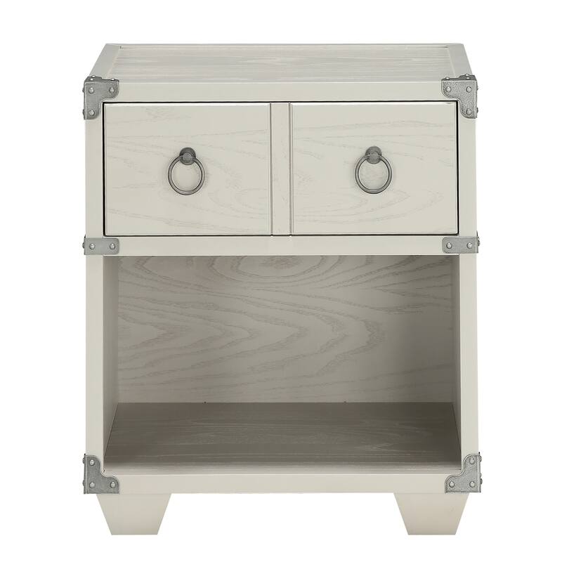 Grey Nightstand with Drawer, Open Shelf, and USB Charging Port