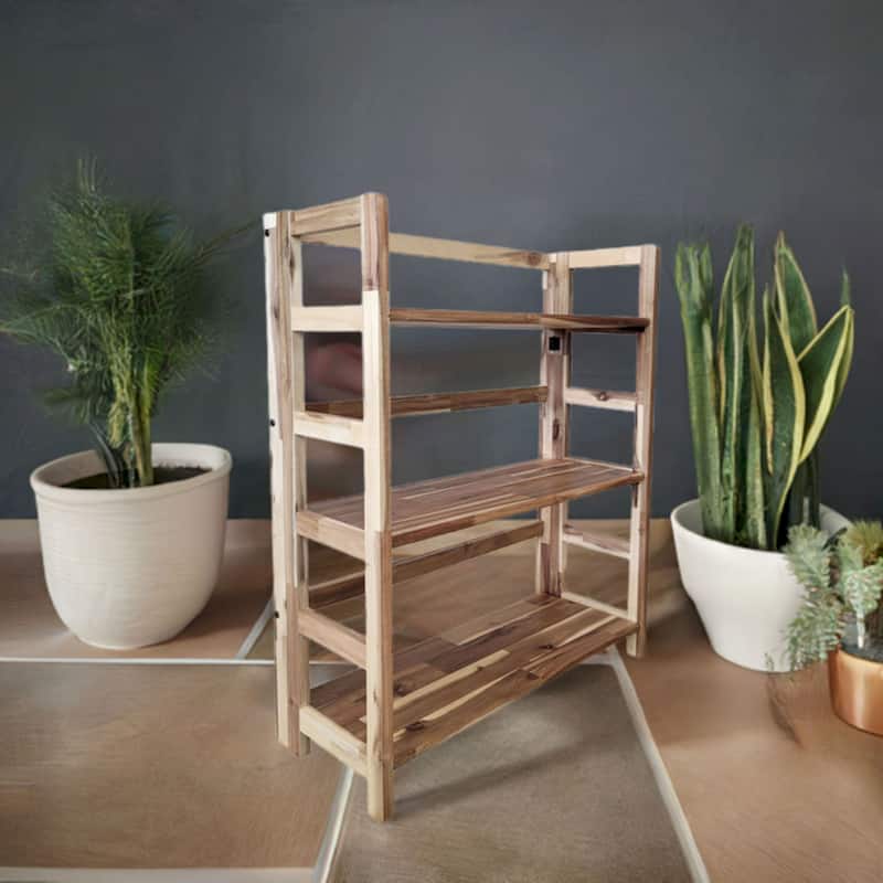 Solid Acacia 3 Shelf Folding Bookcase in Mahogany - Natural