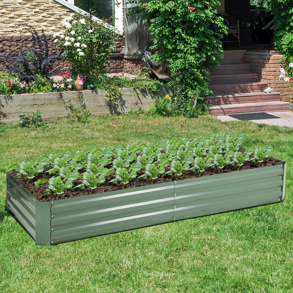 Aoodor Outdoor Raised Garden Bed 8' x 4' x 1' Reinforced Galvanized Steel Planter Box - N/A