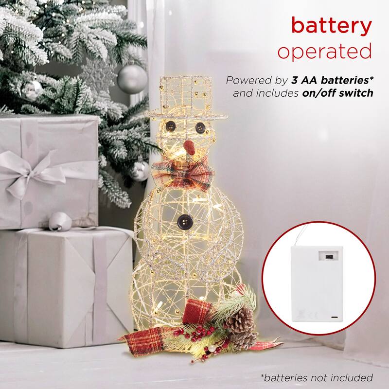 Alpine Corporation Gold Wire Holiday Décor Snowman with Warm White LED Lights