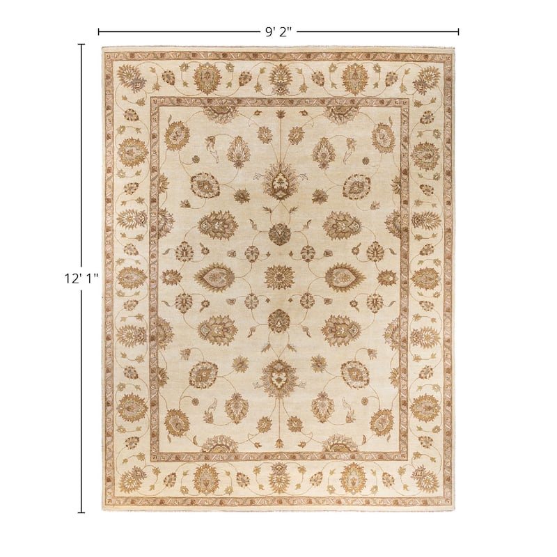 Oushak One-of-a-Kind Hand-Knotted Area Rug, Ivory - 9' 2" x 12' 1"