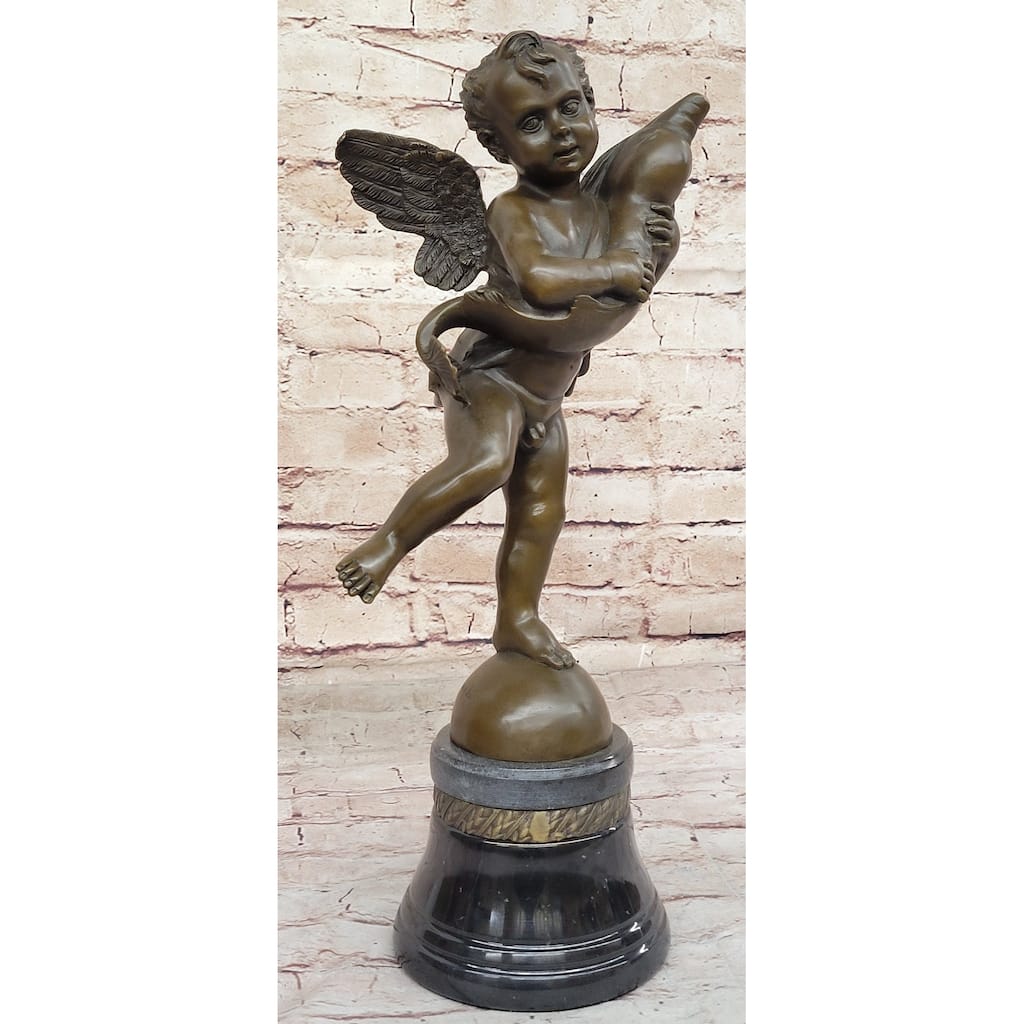 Cherub Angel Putto With A Imitative Dolphin Andrea Del Verrocchio Bronze Sculpture Figure