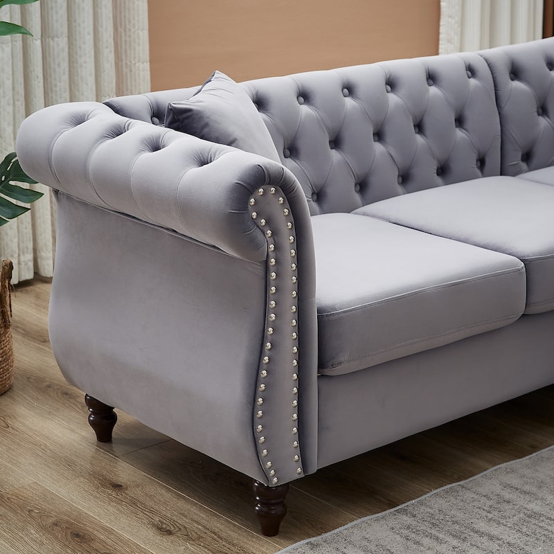 83.5" Velvet L-Shaped Sectional Sofa, 5-Seater Corner Couch with 3 Pillows