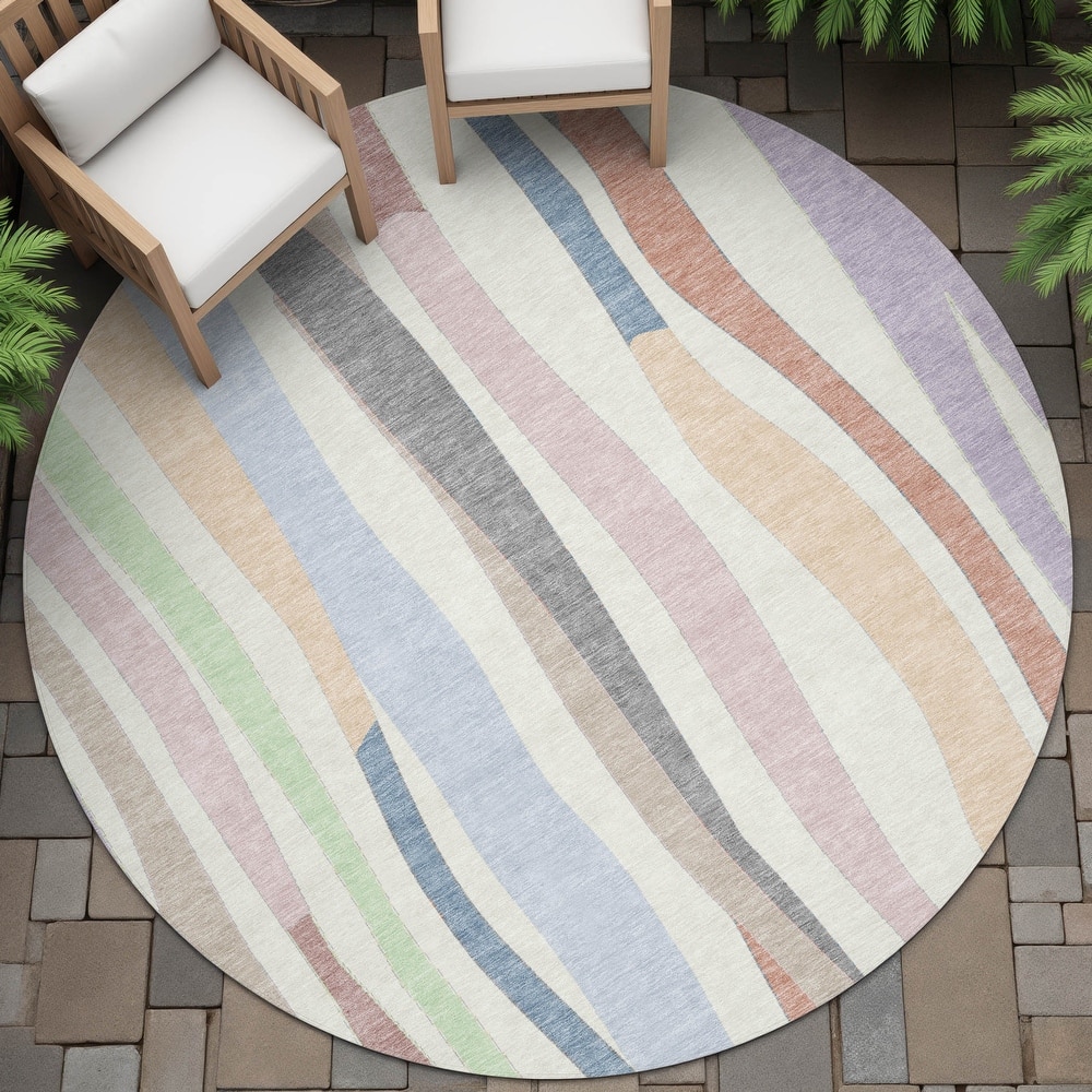 Machine Washable Indoor/Outdoor Modern Stripes Chantille Rug