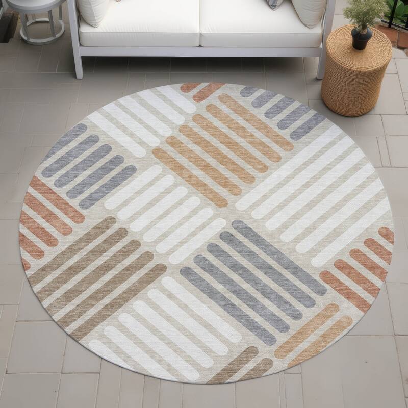 Machine Washable Indoor/ Outdoor Modern Weave Chantille Rug - Copper - 8' x 8'