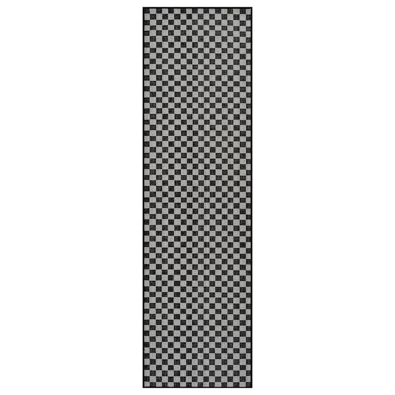 World Rug Gallery Checkered Indoor/Outdoor Flat Woven Area Rug