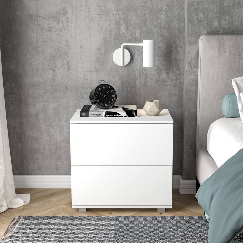 Polifurniture Madison Modern 2 Drawer Nightstand - White