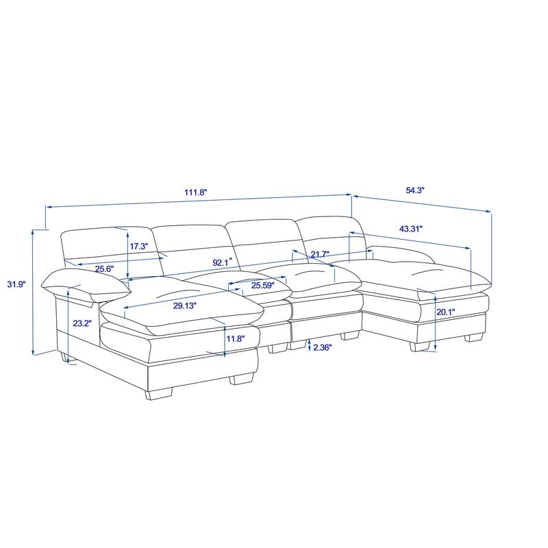Oversized Modular Sectional Sofa, 111.8" U Shaped Couch with Movable Ottoman,Large 6 Seater Corner Sofa for Living Room