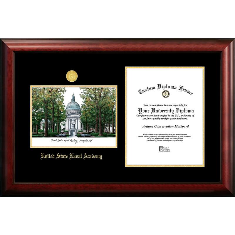 United States Naval Academy 10w x 14h Gold Embossed Diploma Frame with Campus Images Lithograph