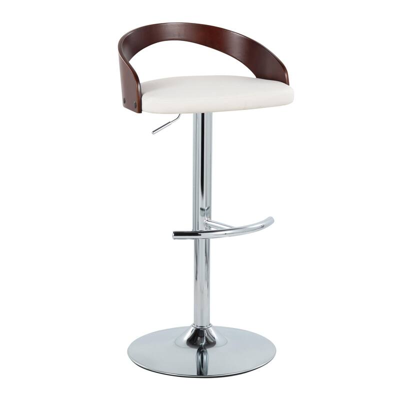 Carson Carrington Stavanger Adjustable Bar Stool with Rounded T Footrest (Set of 2) - White PU/Mahogany Wood/Chrome Metal