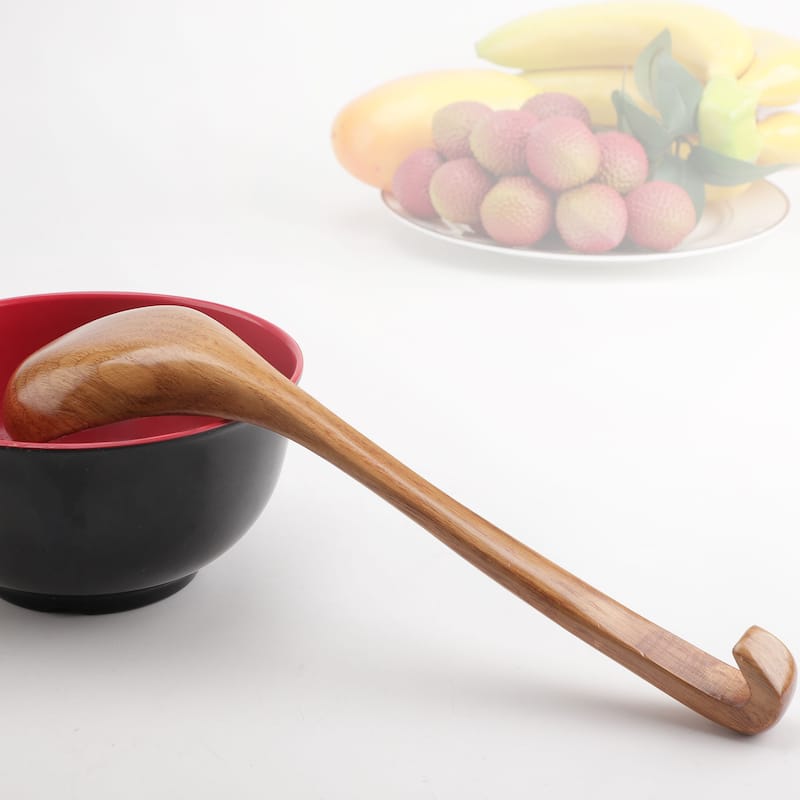 Wooden Ladle Spoons Natural Grain Kitchen Soup Spoon Dining Spoons 11" - Wood Color