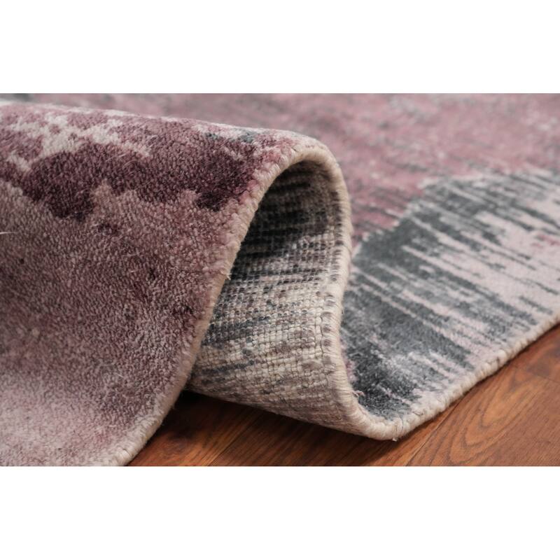 Hand Knotted Oriental Viscose Silk Carpet Modern Pictorial Pink Abstract Area Rug - 7' 8'' X 5' 6''