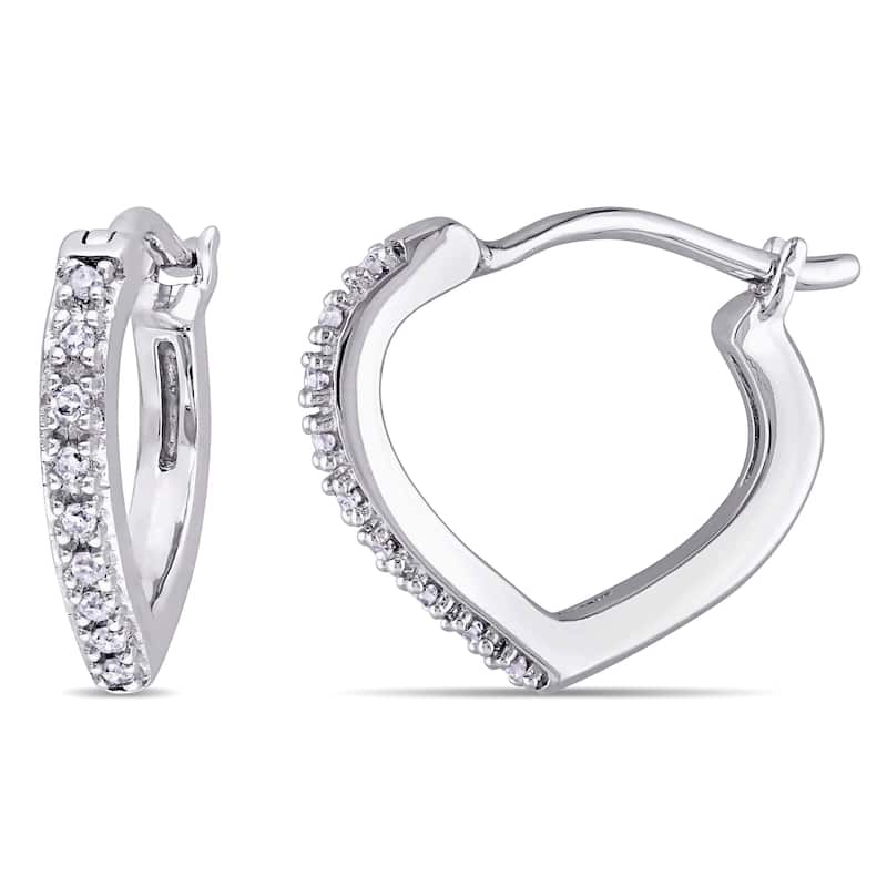 Miadora 10k White Gold Diamond Accent Hoop Heart Earrings