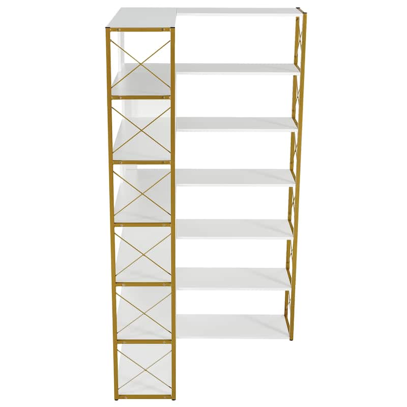 Industrial 7-Tier L-Shaped Corner Bookcase Home Office Bookshelf