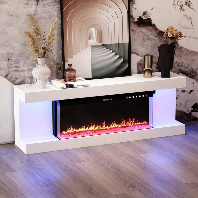 Modern Electric Fireplace TV Stand, High Gloss White Console, 40" LED Insert