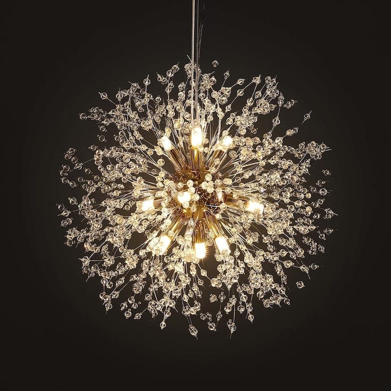 8/ 9-Light Modern Glam Sputnik Firework Pendant Sphere Starburst Chandelier with Crystal Beaded