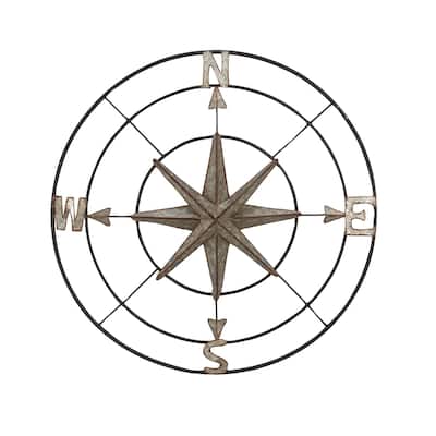 Metal Compass Indoor Outdoor Home Wall Decor with Distressed Copper Like Finish - Gray - Roche River Decor