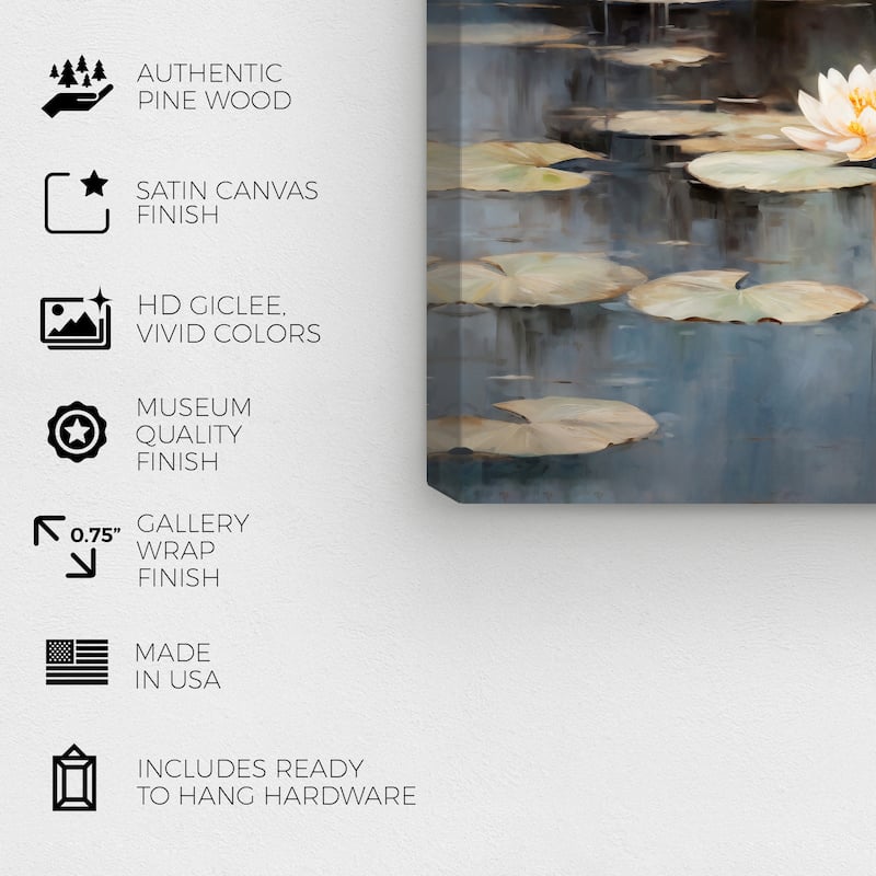 Wynwood Studio Canvas Nature and Landscape After Rain Lilipads White and Rustic Wall Art Canvas Print