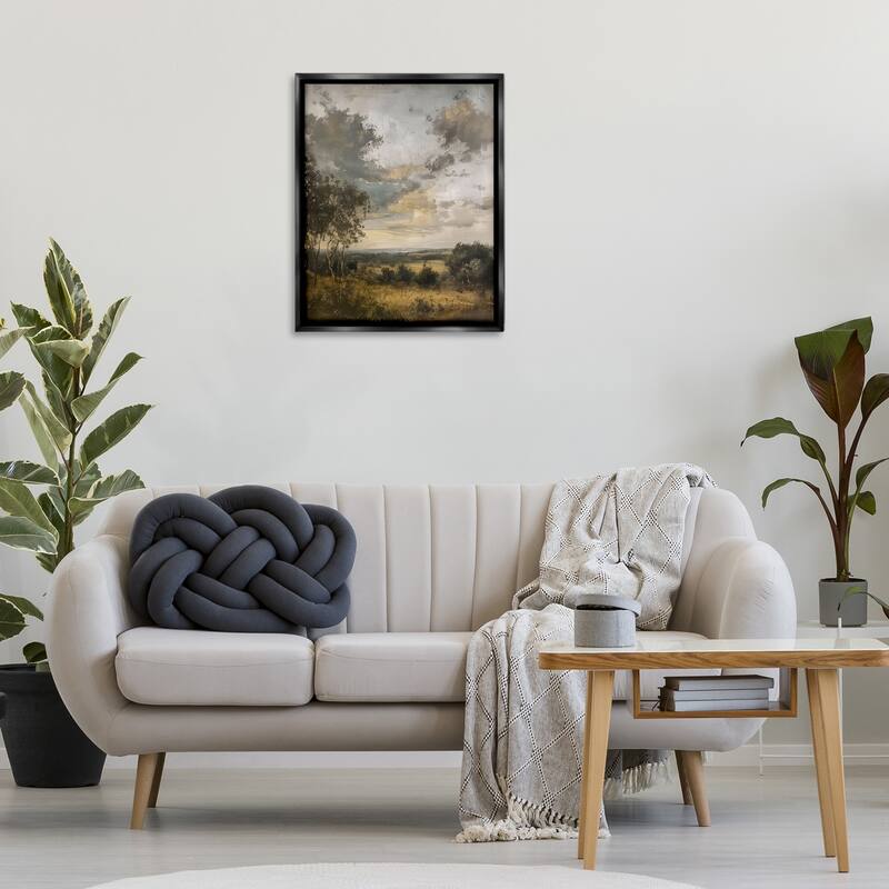 Stupell Rural Meadow at Dawn Framed Floater Canvas Wall Art Design By LSR Creative Studio