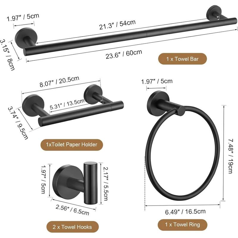 5-Piece Bathroom Hardware Set, 304 Brushed Stainless Steel, 24"
