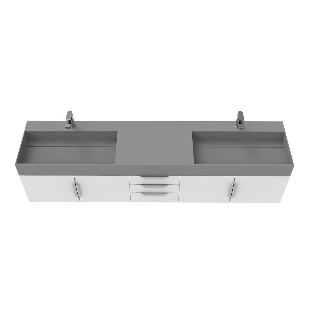 Amazon 84" Wall Mounted Double Bathroom Vanity Set w/ Gray Top
