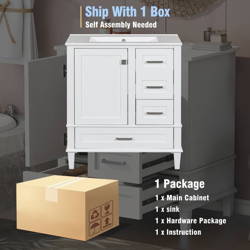 White 30" Bathroom Vanity Storage Cabinet w/ Ceramic Sink Combo Set