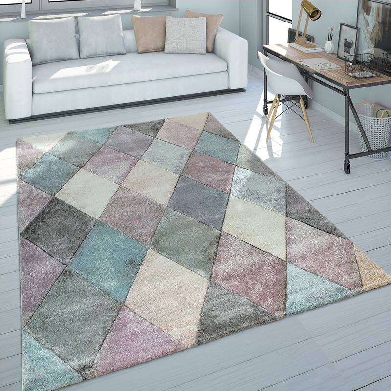 Colorful Area Rug for the Living Room with Diamond Pattern in 3D - 3'11" x 5'7"
