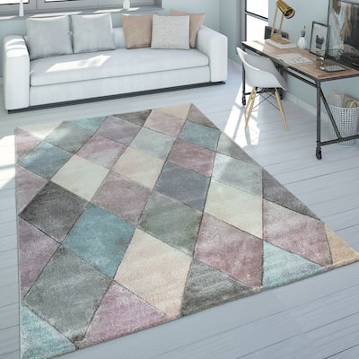 Colorful Area Rug for the Living Room with Diamond Pattern in 3D