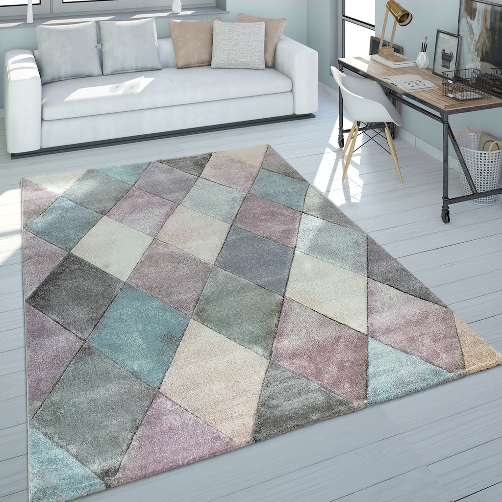 Colorful Area Rug for the Living Room with Diamond Pattern in 3D