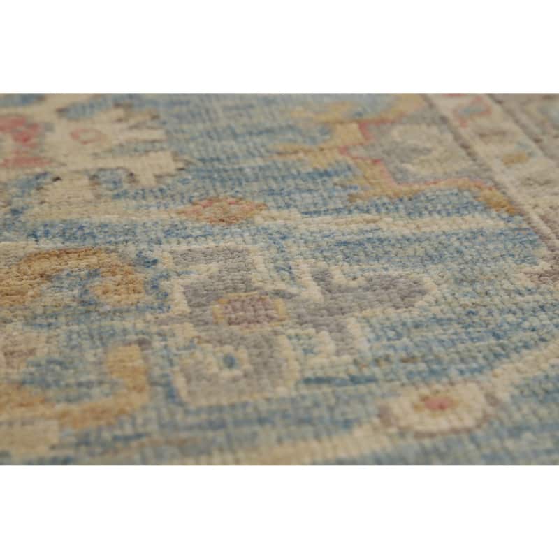 Hand Knotted Oriental 100% Wool Carpet Transitional All-Over Navy Blue & Blues Oushak Runner Rug - 11' 2'' X 2' 11''