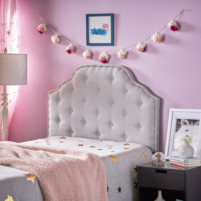 Roomfitters Twin Size Upholstered Headboard with Tufted Diamond Stitch and Nailhead Trim