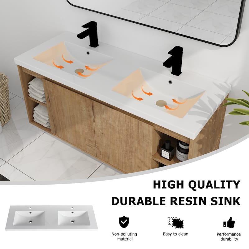 48" Wall Mounted Bathroom Vanity With Double Sink, Soft Closing Door Hinge (KD-Package)