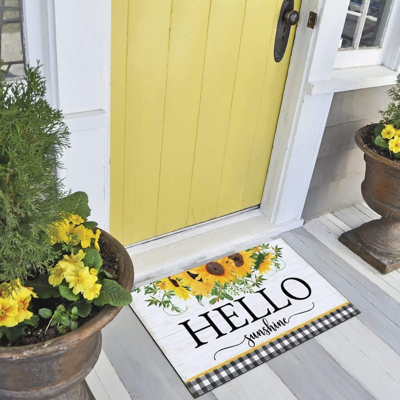 Hello Sunshine Indoor/Outdoor Entryway Mat Made in The USA Low Profile Protective Non-Skid Rubber Backing - 29x17