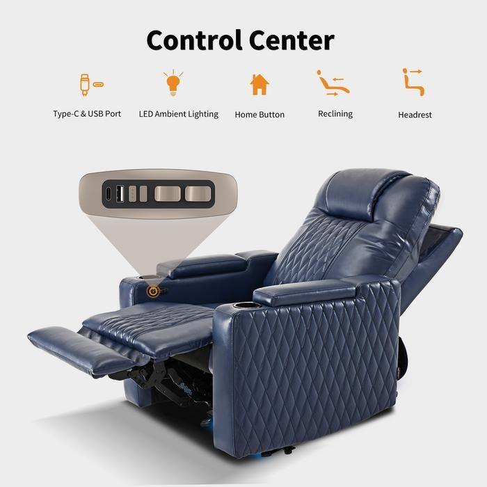 MCombo Power Recliner Chair with Adjustable Headrest, USB & Type C Port, LED Light HTS401