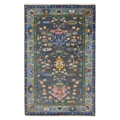 ECARPETGALLERY Hand-knotted Modern Oushak Dark Grey Wool Rug - 5'1 x 7'10