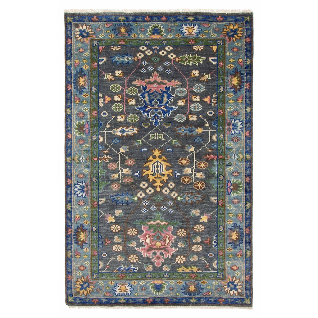 ECARPETGALLERY Hand-knotted Modern Oushak Dark Grey Wool Rug - 5'1 x 7'10