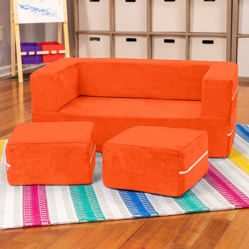 Jaxx Zipline Modular Kids Loveseat with Ottomans - Mandarin